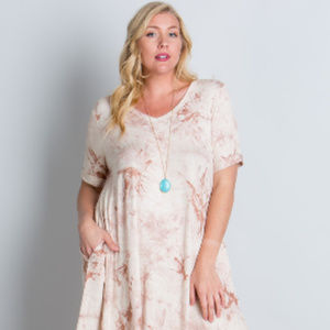 Light Pink Tie-Dye Plus Size Dress with Pockets